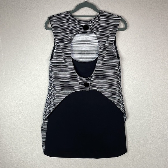 Veronika Maine Black White Noir Stripe Overlay Dress Open Cut Out Back US 6 - Picture 3 of 8